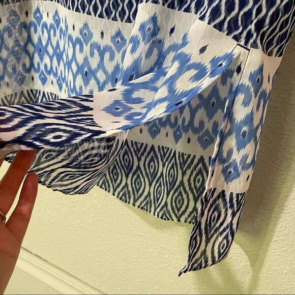 Chicos Blue Sheer Boho Tunic Mini Dress Womens S Casual Ikat Beachy Summer - Picture 4 of 8